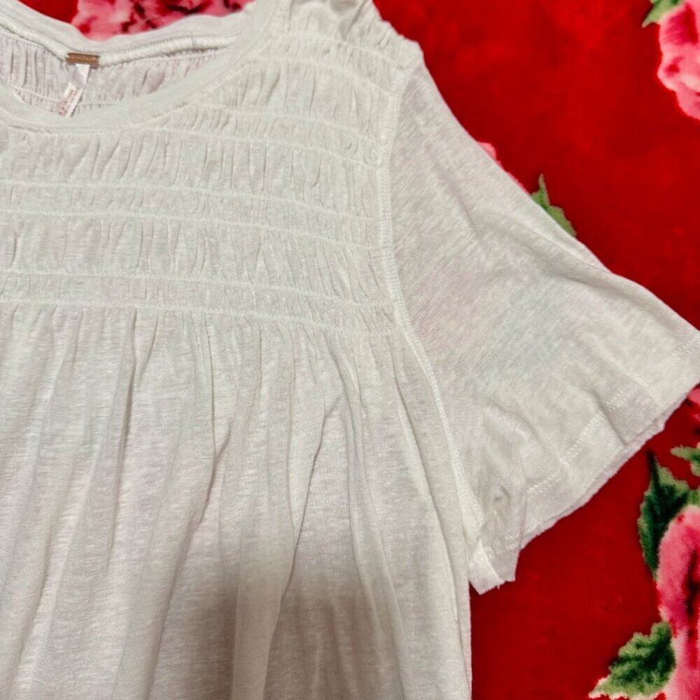 Free People Smocked Babydoll Top White Women's Small Cottagecore Romantic Linen - Picture 10 of 15